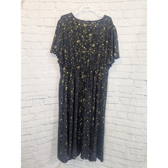 Bloomchic Black Gold Stars Button Pocket Wrap Split Ruffles Maxi Dress 30 - Picture 2 of 10